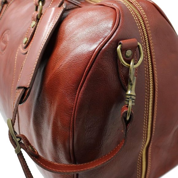 Cenzo Duffle Vecchio Women Leather Brown Italian Weekender Travel Bag - Picture 6 of 7